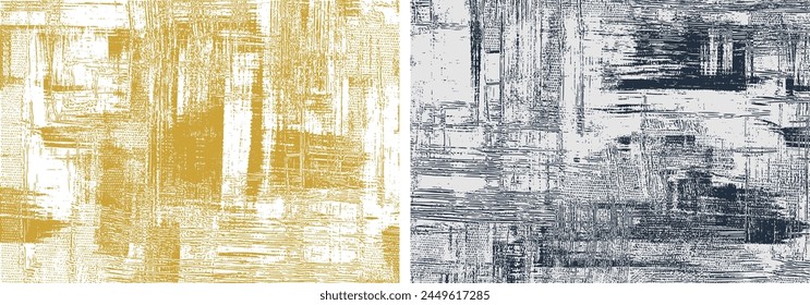 Textured grungy backgrounds, rough paint strokes on canvas, set of two abstract paintings, cross hatching backdrop