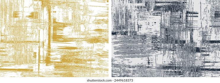 Textured grungy backgrounds, rough paint strokes on canvas, set of two abstract paintings, cross hatching backdrop