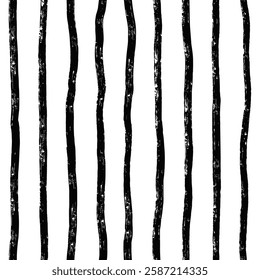 Textured grungy stripes seamless vector patern. Hand drawn brush paint crayon streaks, uneven doodle freehand parallel bars background. Wide lines endless template, artistic grunge sailor stripes.