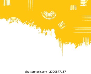 Textured grungy yellow ink and white colored vector background isolated on horizontal landscape template. Simple, flat, and playful art style wallpaper for website, poster, brochure, cover title.