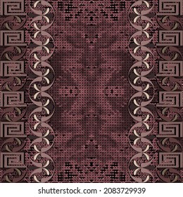 Patrón de medio tono texturado sin fisuras con bordes florales de estilo griego. Grunge el fondo de semitono ornamental. Fondo decorativo de repetición vectorial. Hermoso adorno. Llave griega, meandros, flores, bordes