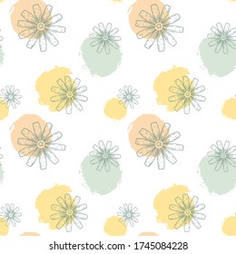 Textured hand drawn chamomile seamless pattern. Painting in pastel colors. Modern colored design for clothes and textile print, wrapping paper, wallpaper