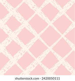 Textured Hand Drawn Plaid Vector Pattern. Grune Artistic Cottagecore Checks. Homestead Farmhouse Print. Pastel Summer Graphic Background with chalk crayon dry brush texture