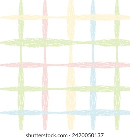 Textured Hand Drawn Plaid Vector Pattern. Grune Artistic Cottagecore Checks. Homestead Farmhouse Print. Pastel Summer Graphic Background with chalk crayon dry brush texture