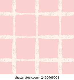 Textured Hand Drawn Plaid Vector Pattern. Grune Artistic Cottagecore Checks. Homestead Farmhouse Print. Pastel Summer Graphic Background with chalk crayon dry brush texture