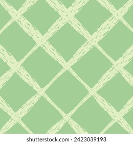 Textured Hand Drawn Plaid Vector Pattern. Grune Artistic Cottagecore Checks. Homestead Farmhouse Print. Pastel Summer Graphic Background with chalk crayon dry brush texture