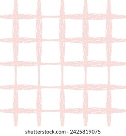 Textured Hand Drawn Plaid Vector Pattern. Grune Artistic Cottagecore Checks. Homestead Farmhouse Print. Pastel Summer Graphic Background with chalk crayon dry brush texture