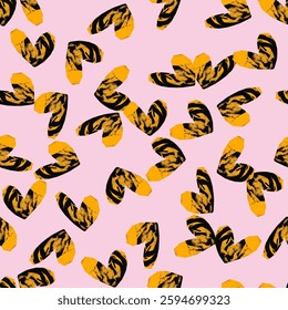 Textured hearts in grunge style. Vector seamless pattern, background, wallpaper, wrapping paper, fabric, print, design element
