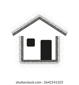 Textured house symbol. Distorted home shape. Grunge vector icon. Black roof element.