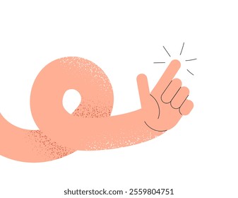 Textured human hand points with index finger. Flat vector illustration