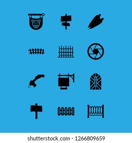 textured icon set about papper, beans, stained glass window and fence vector set