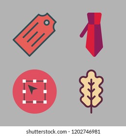 textured icon set. vector set about tie, oak leaf, vector and tag icons set.