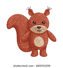 Textured illustration of a funny  cartoon squirrel. On white background  