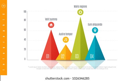 Textured infographic bar chart template with 4 options. Vector design for presentations, reports, layouts, projects. Global swatches.