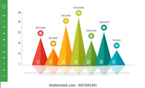 Textured infographic bar chart template with 7 options. Vector design for presentations, reports, layouts, projects. Global swatches.