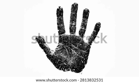 Textured ink hand print graphic for versatile design. Perfect for human rights awareness, identity concepts, and artistic layouts.
