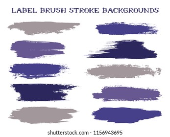 Textured label brush stroke backgrounds, paint or ink smudges vector for tags and stamps design. Painted label backgrounds patch. Interior paint color palette samples. Ink dabs, black blue splashes.