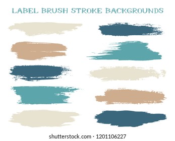 Textured label brush stroke backgrounds, paint or ink smudges vector for tags and stamps design. Painted label backgrounds patch. Color combinations catalog elements. Ink dabs, contrast splashes.