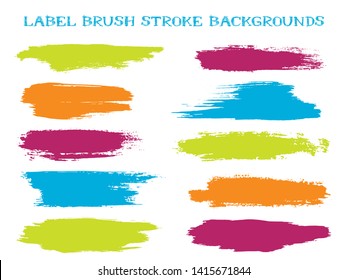 Textured label brush stroke backgrounds, paint or ink smudges vector for tags and stamps design. Painted label backgrounds patch. Interior paint color palette samples. Ink dabs, green splashes.