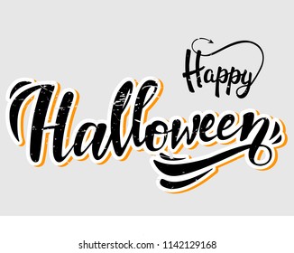 Textured lettering quote 'Happy Halloween' on a light grey background. Greeting card, invitation, poster, banner design