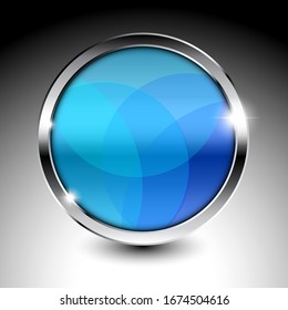 Textured light blue background with a silver round frame. Vector illustration