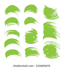 Textured lime green different strokes set isolated on white background