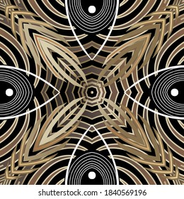 Textured lines and curves seamless pattern. Grunge ornamental vector background. Modern repeat backdrop. Geometric symmetrical ornament. Ornate beautiful floral design. Abstract shapes, flowers, lines