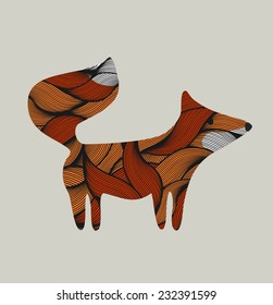 Textured little fox. Vector illustration.