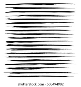 Textured long strokes of black paint big set isolated on a white background