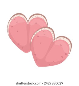 Macarrones con textura en forma de corazón rosa. Dibujo vectorial de galletas aireadas para diseño, decoración, redes sociales, menús, cafés, tapas, comida