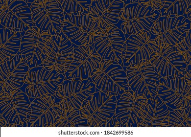 Textured monstera outline leaf seamless pattern
