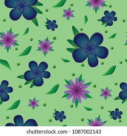Textured natural background pattern of flowers and leaves. Vector.