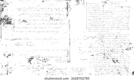Textured old newspaper background. Black and white grunge with faded paper and text. Excellent for vintage themed artwork and retro style design layouts.