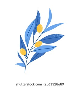 Textured olive branch. Happy Hanukkah illustration. Flat vector illustration isolated on white background.