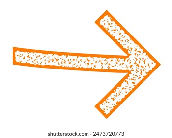 Ein strukturierter orangefarbener Pfeil, der nach rechts zeigt, mit einem fleckigen Design. Vektorillustration zur Anzeige der Richtung oder Führung.