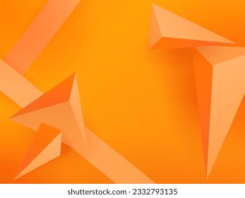 Textured orange background, mosaic and triangles with 3-d effect.