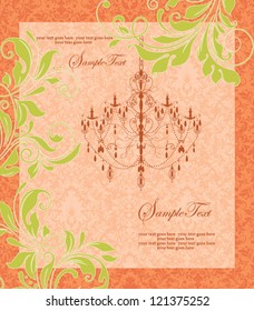 Textured Orange with Green Swirls Wedding Invitation