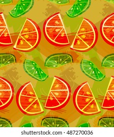 Textured orange and lime slices grudge.Collage seamless background.