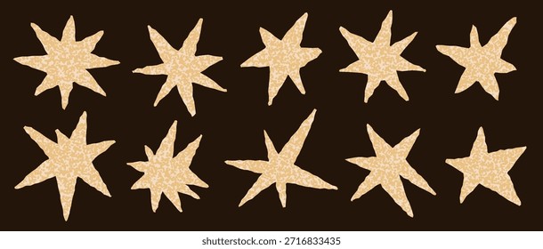 Textured paper cut star set. Funny tear sparkles with torn edge