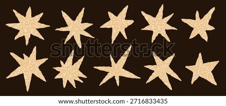 Textured paper cut star set. Funny tear sparkles with torn edge
