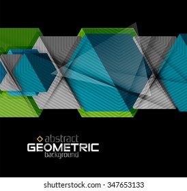 Textured paper geometric shapes on black. Vector abstract background