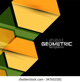 Textured paper geometric shapes on black. Vector abstract background