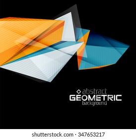 Textured paper geometric shapes on black. Vector abstract background