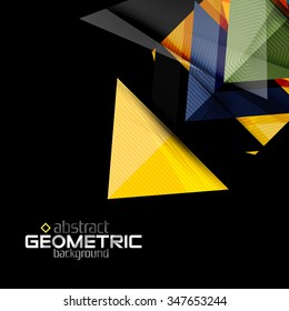 Textured paper geometric shapes on black. Vector abstract background