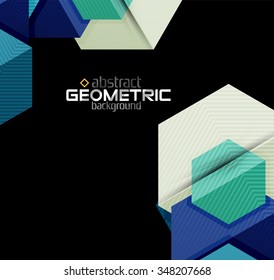 Textured paper geometric shapes on black. Vector abstract background