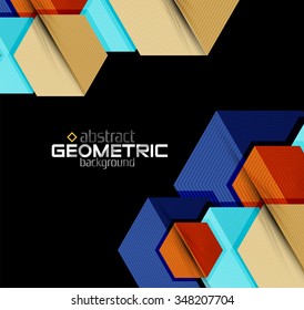 Textured paper geometric shapes on black. Vector abstract background