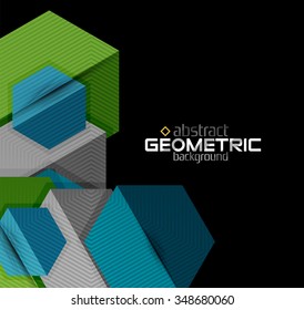 Textured paper geometric shapes on black. Vector abstract background