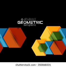 Textured paper geometric shapes on black. Vector abstract background