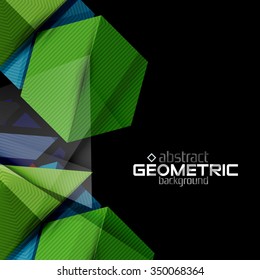 Textured paper geometric shapes on black. Vector abstract background