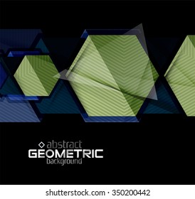Textured paper geometric shapes on black. Vector abstract background